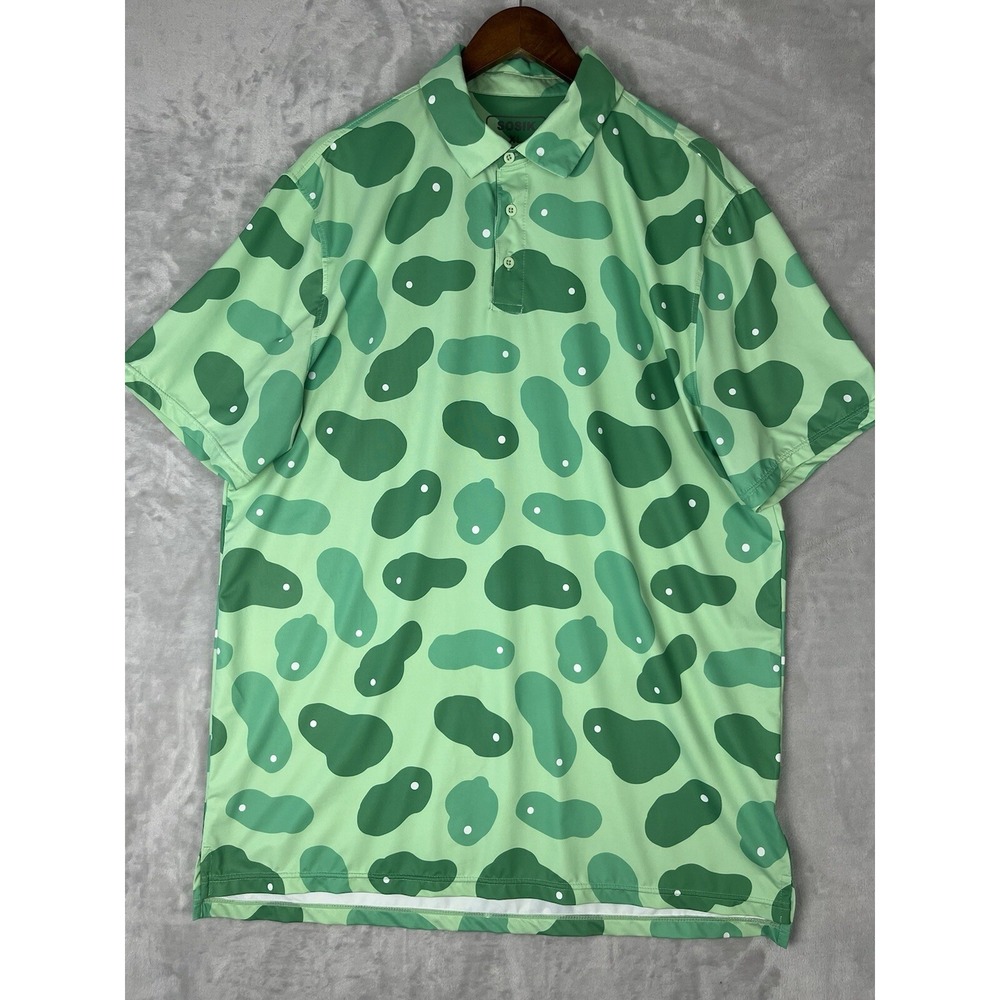SOSIK Men Golf Polo XL Green Golf Putting Print Stretch Short Sleeve Performance - Picture 12 of 12